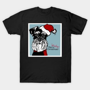 Merry Woofing Christmas Miniature Schnauzer Dog in Santa Hat T-Shirt